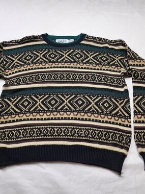 VTG 1990 TREND BASICS MEN'S KNIT SWEATER GEOMETRIC/ FAIR ISLE/ NAVAJO PATTERN